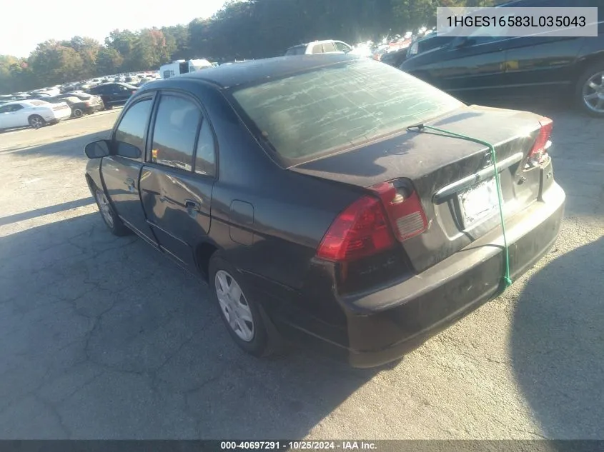 2003 Honda Civic Lx VIN: 1HGES16583L035043 Lot: 40697291