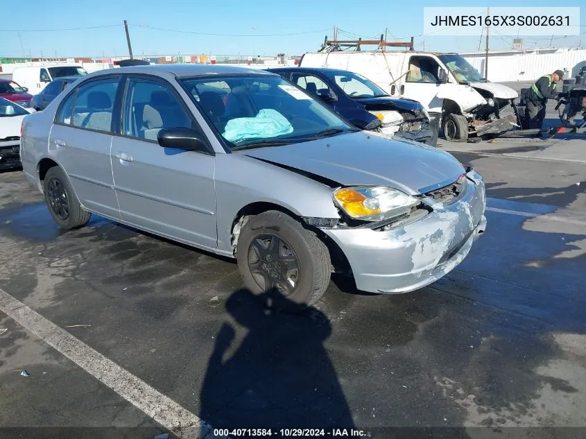 2003 Honda Civic Lx VIN: JHMES165X3S002631 Lot: 40713584