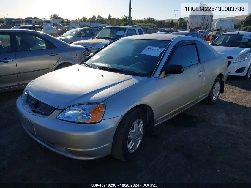 2003 Honda Civic Lx VIN: 1HGEM22543L083788 Lot: 40719290