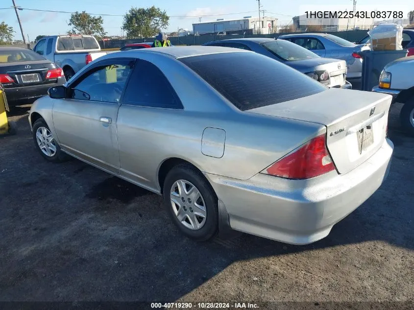 2003 Honda Civic Lx VIN: 1HGEM22543L083788 Lot: 40719290