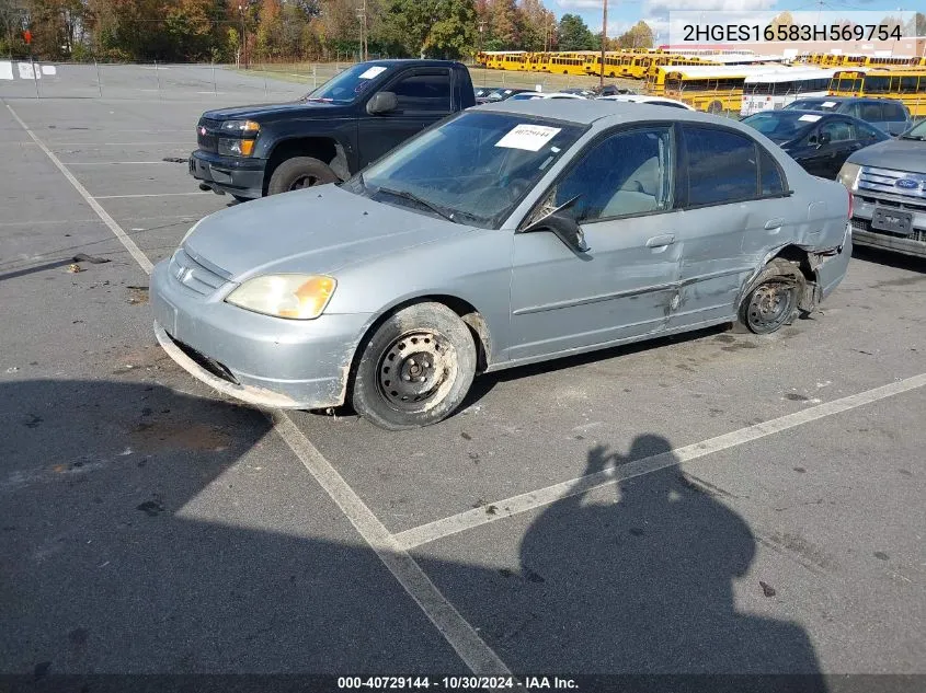 2003 Honda Civic Lx VIN: 2HGES16583H569754 Lot: 40729144