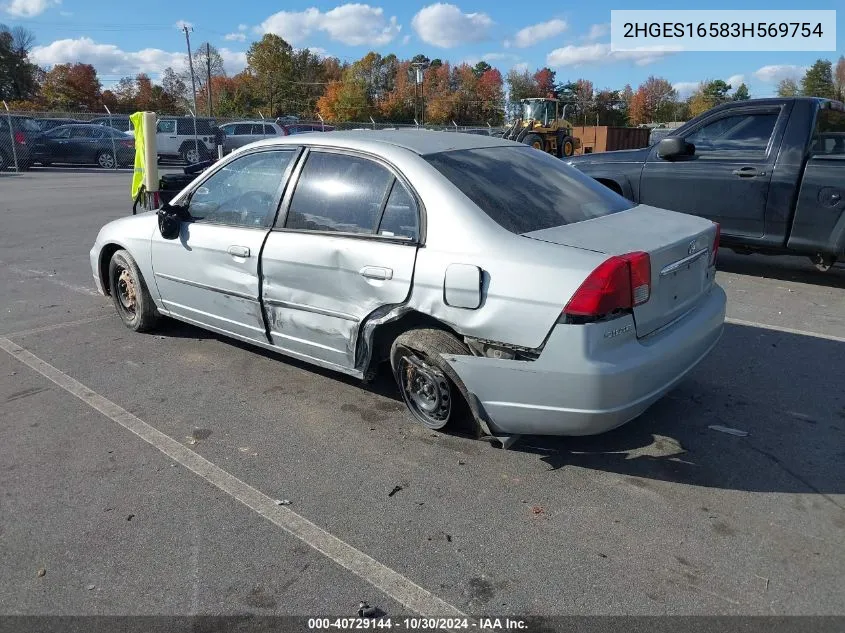 2003 Honda Civic Lx VIN: 2HGES16583H569754 Lot: 40729144