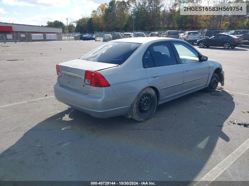 2003 Honda Civic Lx VIN: 2HGES16583H569754 Lot: 40729144