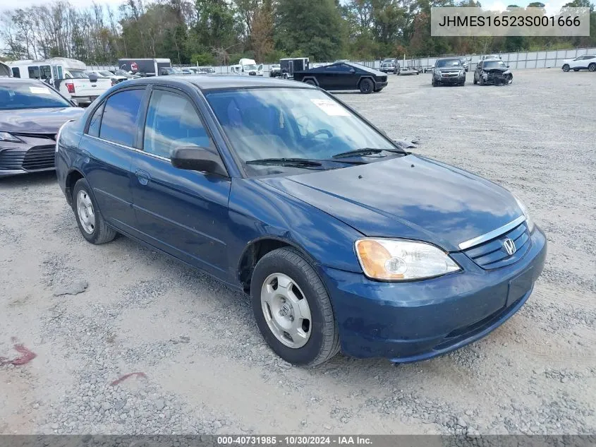 2003 Honda Civic Lx VIN: JHMES16523S001666 Lot: 40731985