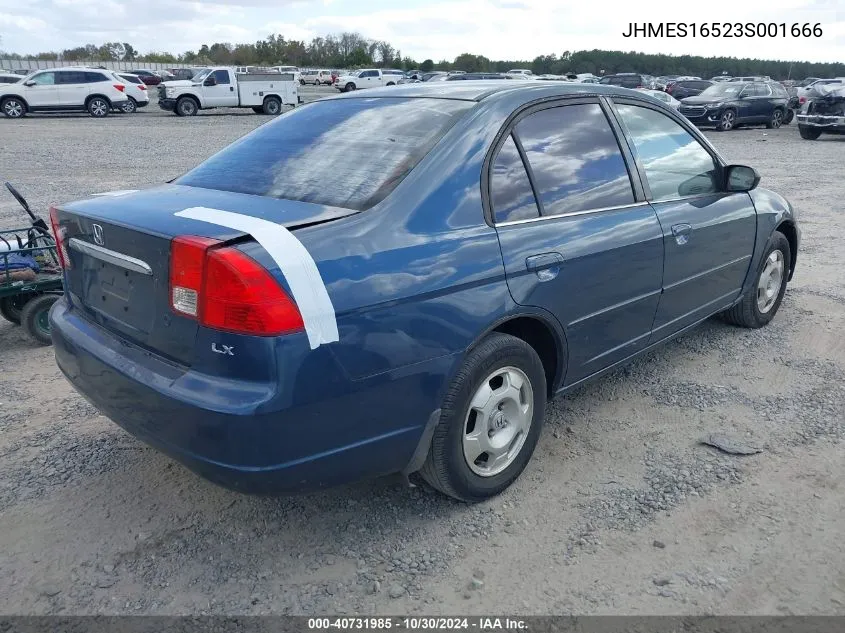 2003 Honda Civic Lx VIN: JHMES16523S001666 Lot: 40731985