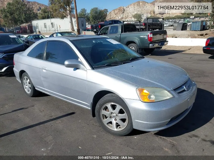 2003 Honda Civic Ex VIN: 1HGEM22953L017754 Lot: 40751310