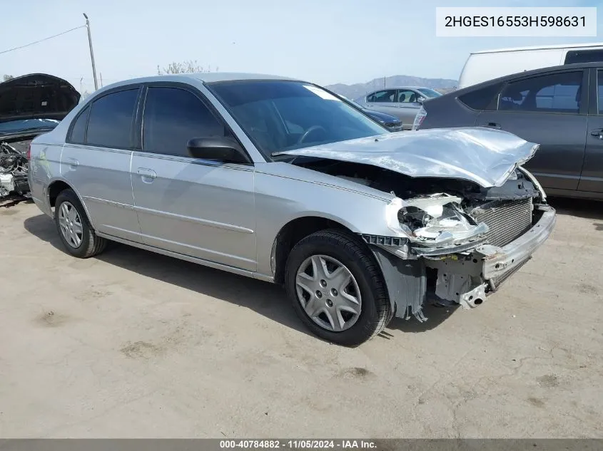 2003 Honda Civic Lx VIN: 2HGES16553H598631 Lot: 40784882