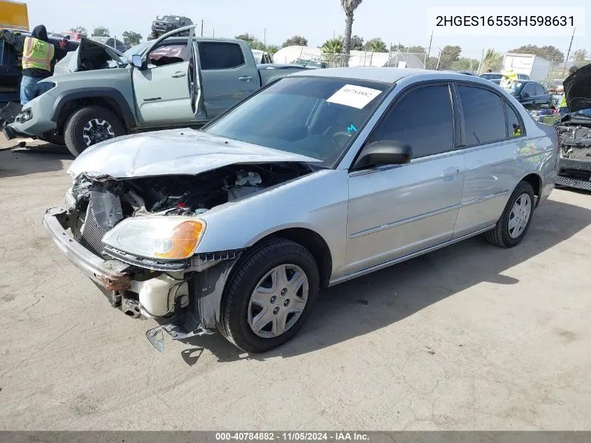 2003 Honda Civic Lx VIN: 2HGES16553H598631 Lot: 40784882