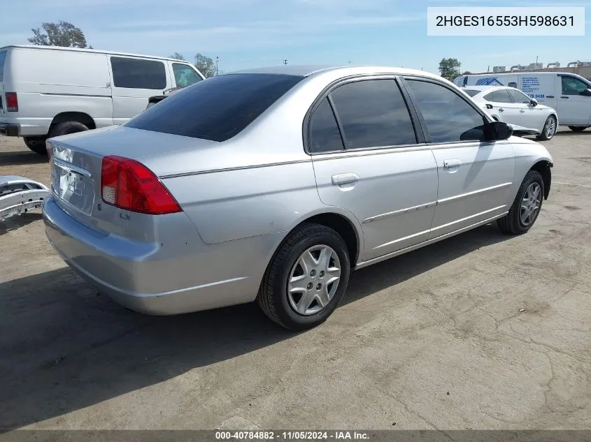 2003 Honda Civic Lx VIN: 2HGES16553H598631 Lot: 40784882