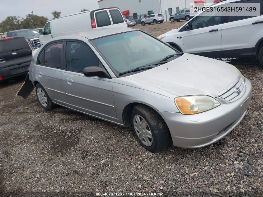 2003 Honda Civic Lx VIN: 2HGES16543H591489 Lot: 40787128