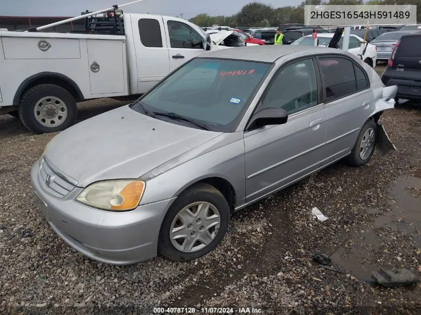 2003 Honda Civic Lx VIN: 2HGES16543H591489 Lot: 40787128