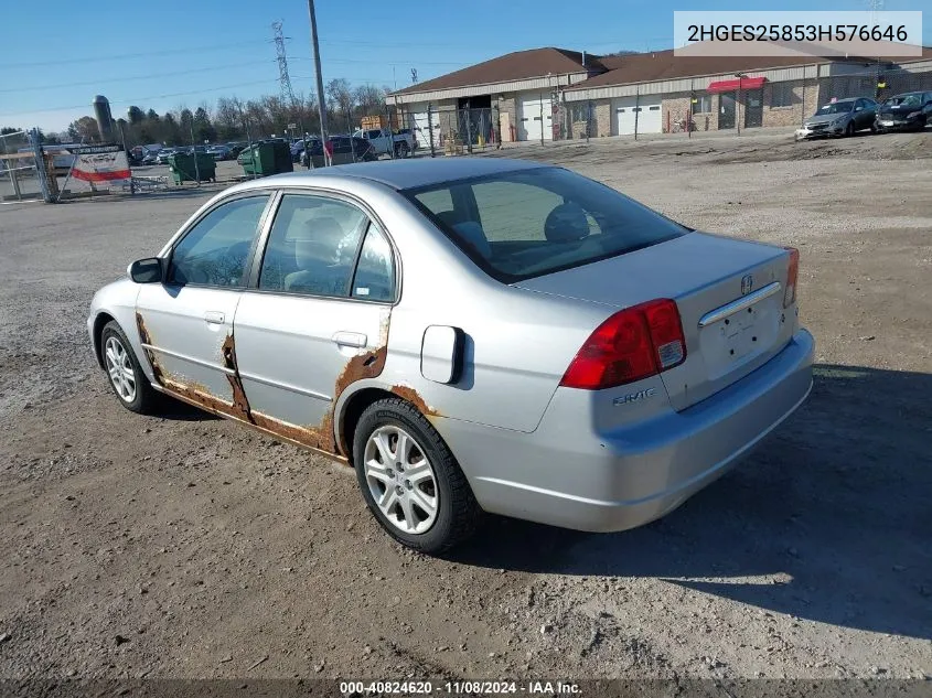 2003 Honda Civic Ex VIN: 2HGES25853H576646 Lot: 40824620