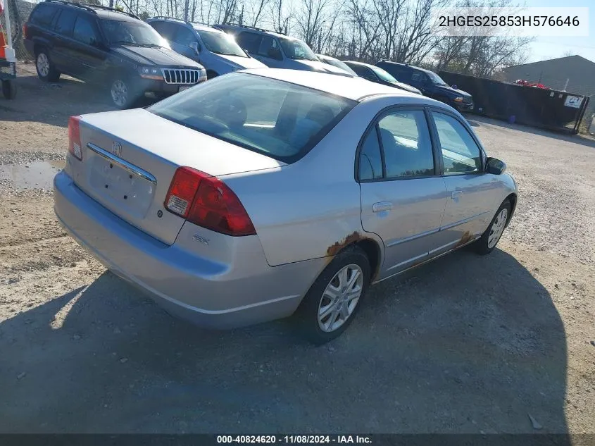 2003 Honda Civic Ex VIN: 2HGES25853H576646 Lot: 40824620