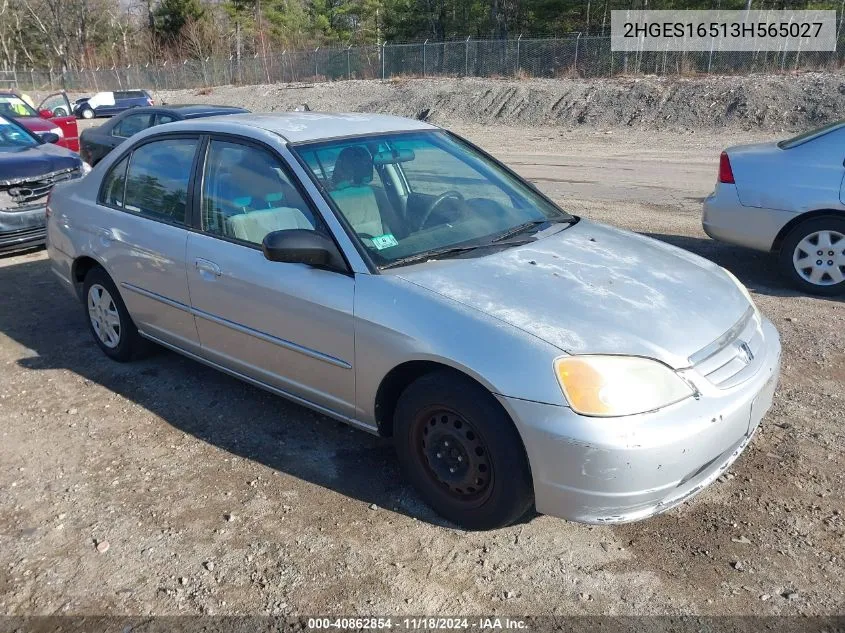 2003 Honda Civic Lx VIN: 2HGES16513H565027 Lot: 40862854