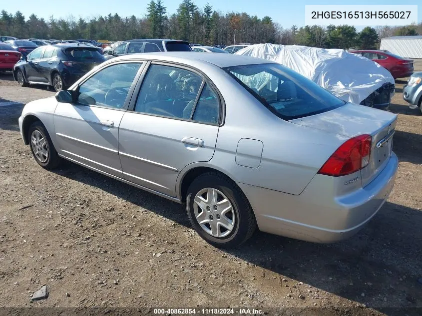 2003 Honda Civic Lx VIN: 2HGES16513H565027 Lot: 40862854