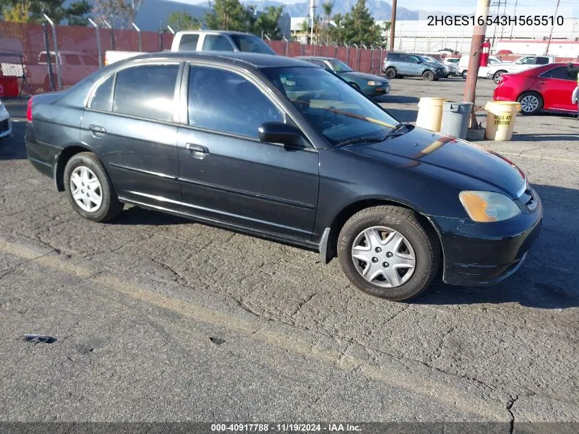 2003 Honda Civic Lx VIN: 2HGES16543H565510 Lot: 40917788