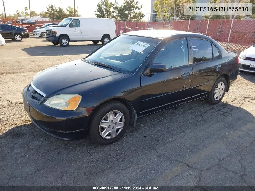 2003 Honda Civic Lx VIN: 2HGES16543H565510 Lot: 40917788