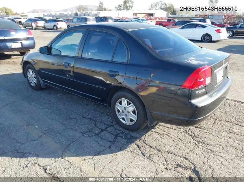 2003 Honda Civic Lx VIN: 2HGES16543H565510 Lot: 40917788