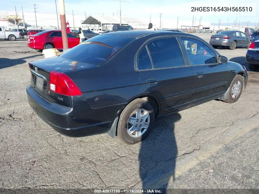 2003 Honda Civic Lx VIN: 2HGES16543H565510 Lot: 40917788