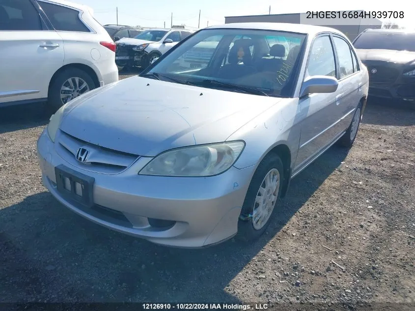 2004 Honda Civic Sdn VIN: 2HGES16684H939708 Lot: 12126910