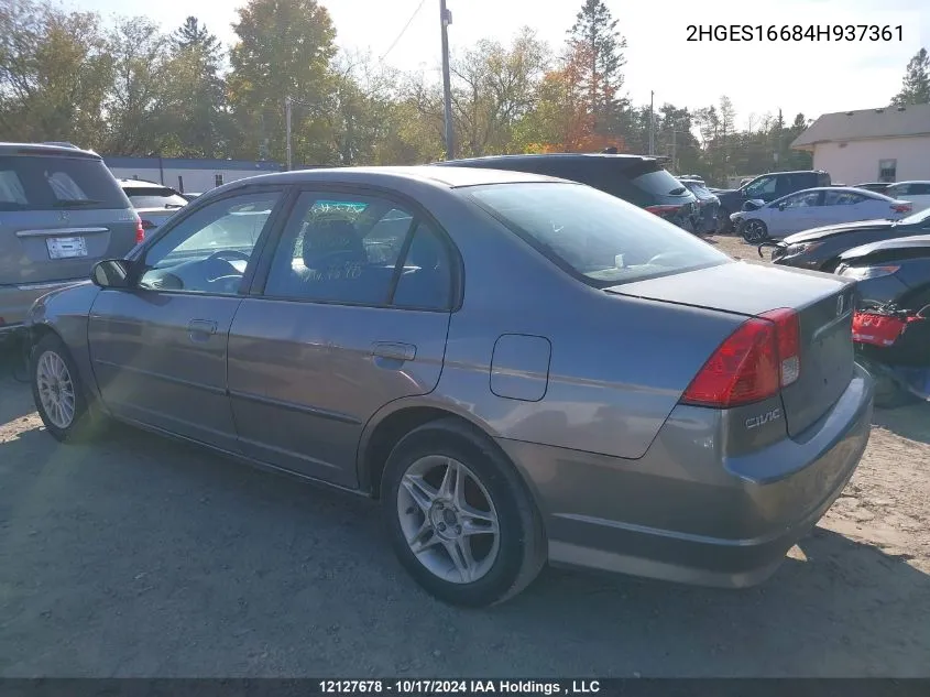 2004 Honda Civic VIN: 2HGES16684H937361 Lot: 12127678