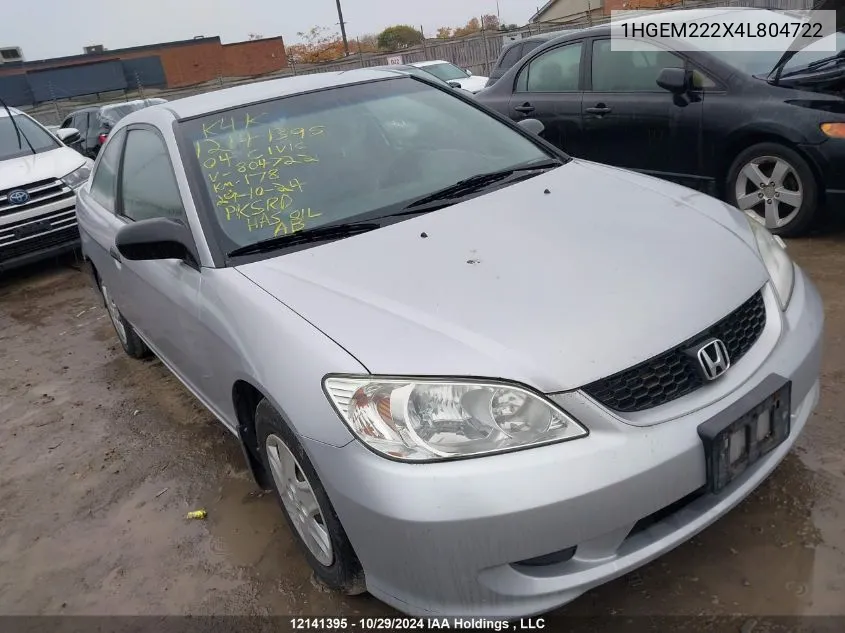 2004 Honda Civic VIN: 1HGEM222X4L804722 Lot: 12141395