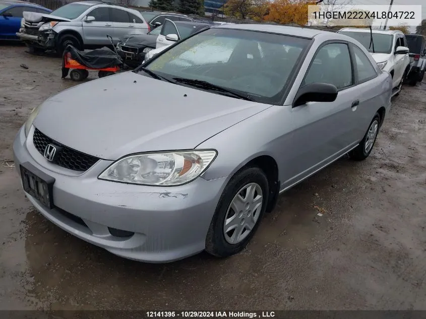 2004 Honda Civic VIN: 1HGEM222X4L804722 Lot: 12141395