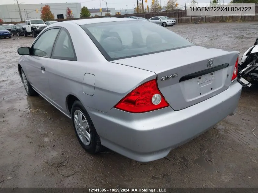 2004 Honda Civic VIN: 1HGEM222X4L804722 Lot: 12141395