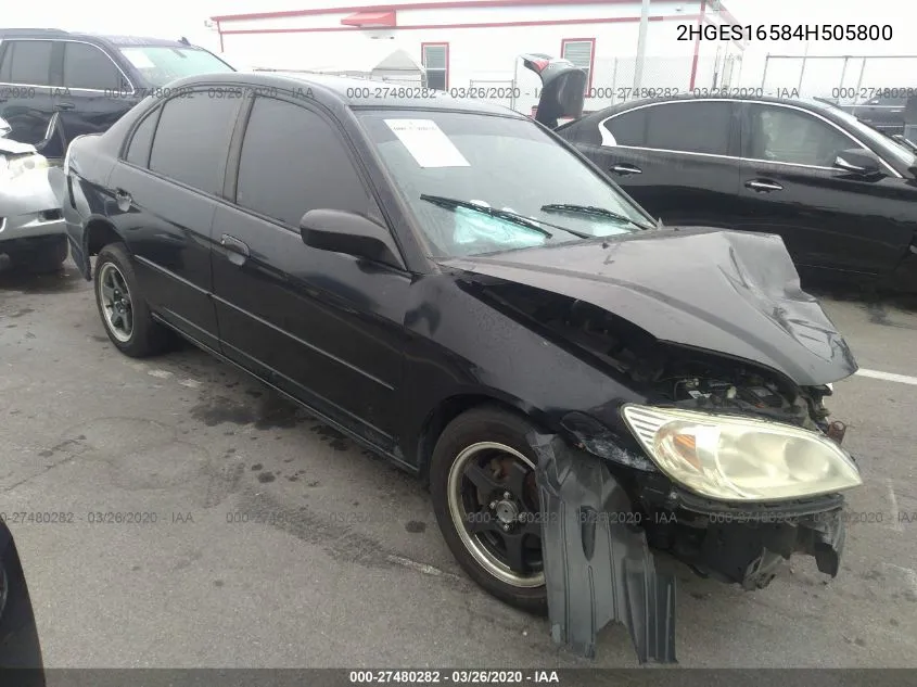 2004 Honda Civic Lx VIN: 2HGES16584H505800 Lot: 27480282