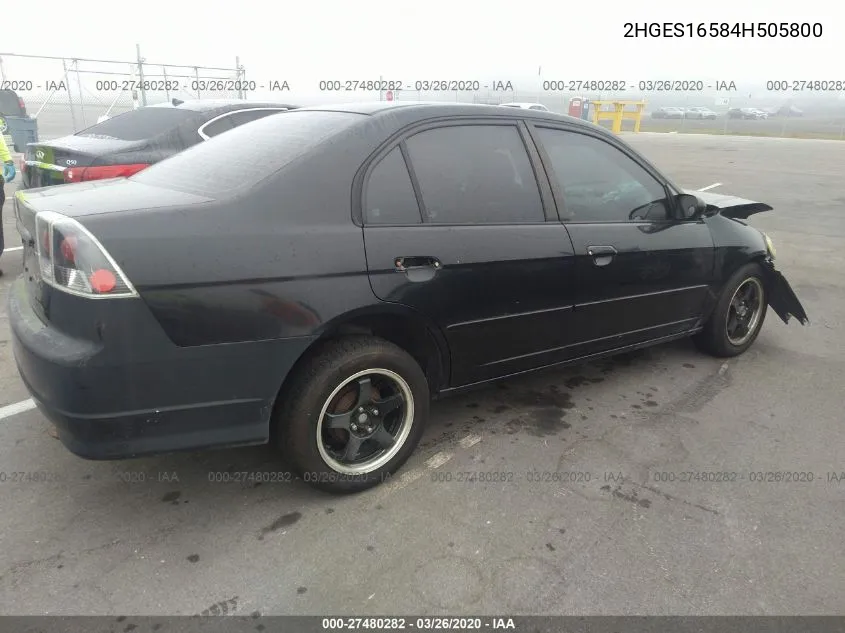 2004 Honda Civic Lx VIN: 2HGES16584H505800 Lot: 27480282