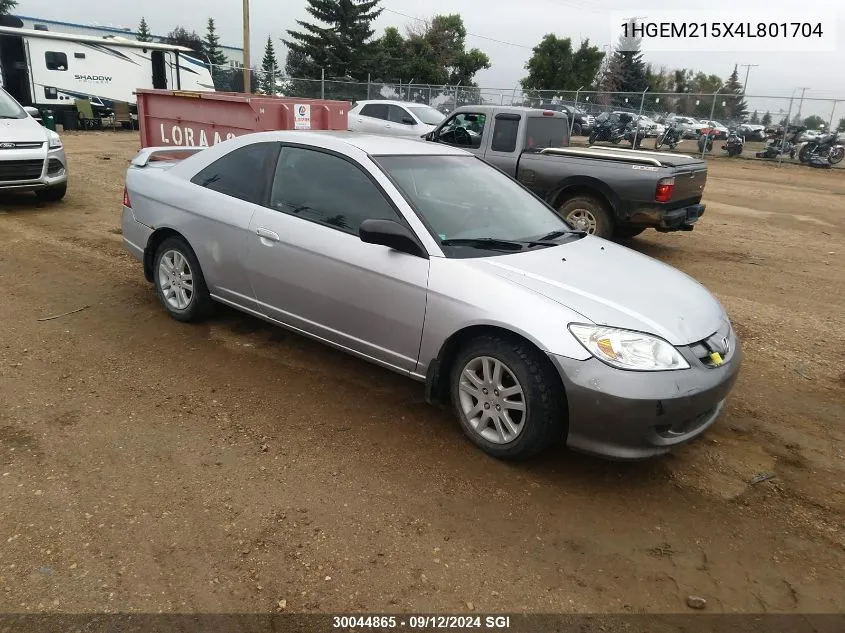 2004 Honda Civic Lx VIN: 1HGEM215X4L801704 Lot: 30044865