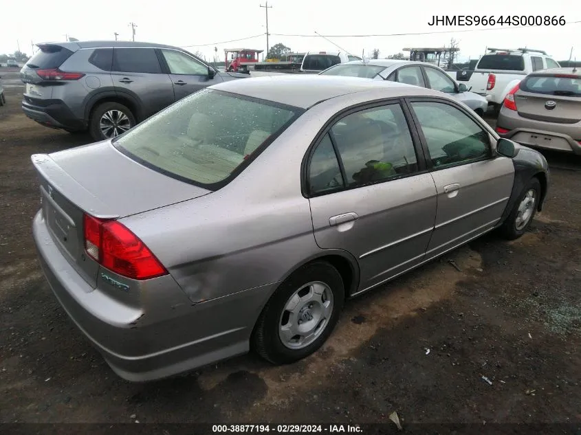 2004 Honda Civic Hybrid VIN: JHMES96644S000866 Lot: 38877194