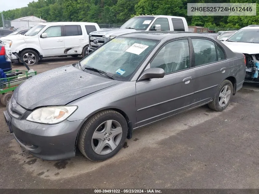 2004 Honda Civic Ex VIN: 2HGES25724H612446 Lot: 39491022