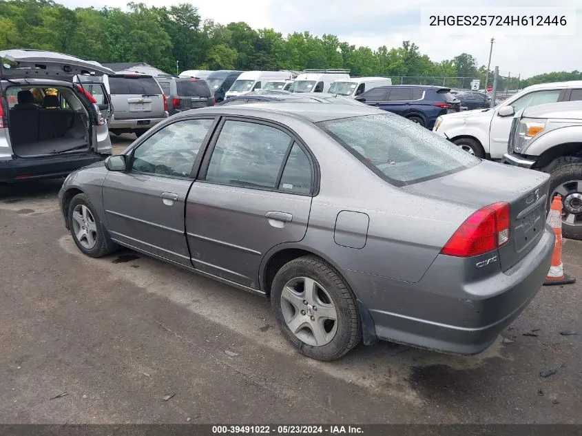 2004 Honda Civic Ex VIN: 2HGES25724H612446 Lot: 39491022