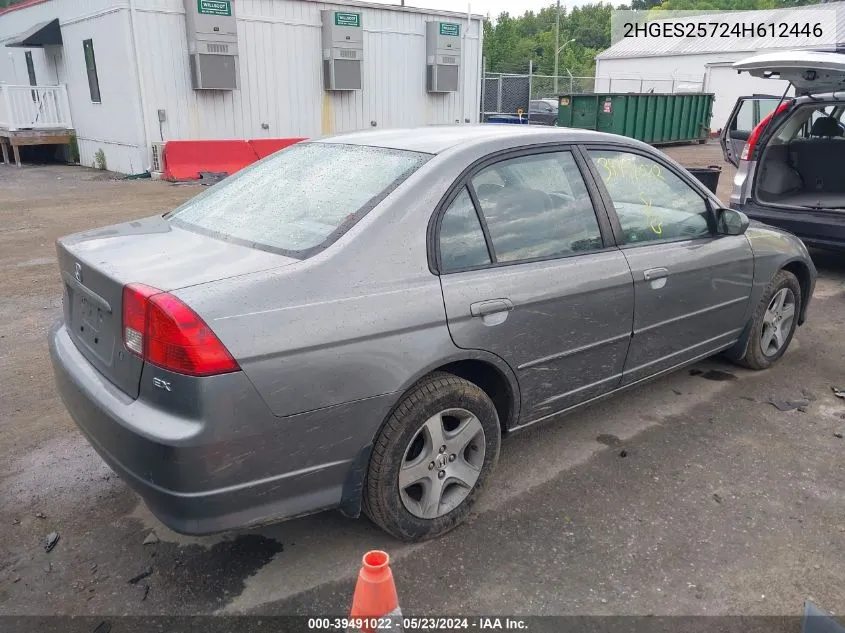 2004 Honda Civic Ex VIN: 2HGES25724H612446 Lot: 39491022