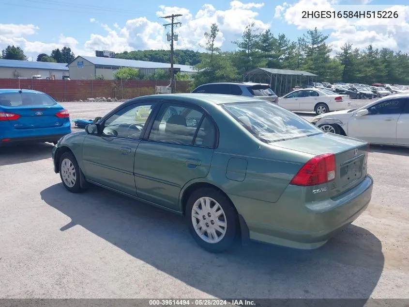 2004 Honda Civic Lx VIN: 2HGES16584H515226 Lot: 39514494