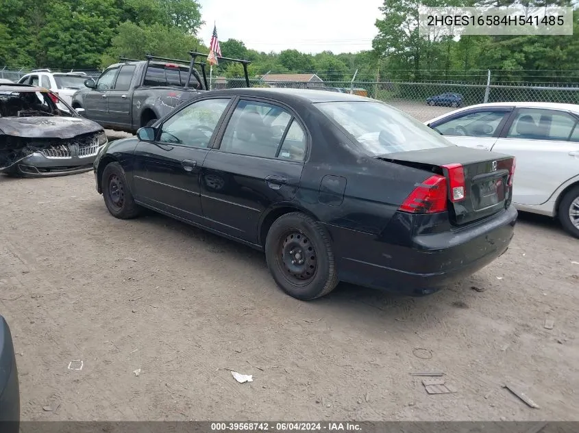 2004 Honda Civic Lx VIN: 2HGES16584H541485 Lot: 39568742