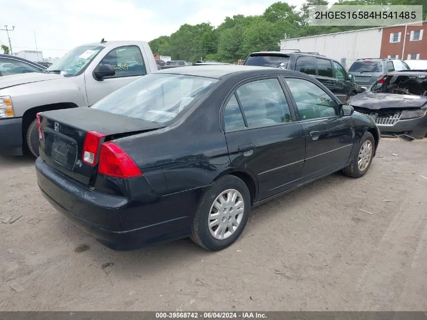 2004 Honda Civic Lx VIN: 2HGES16584H541485 Lot: 39568742