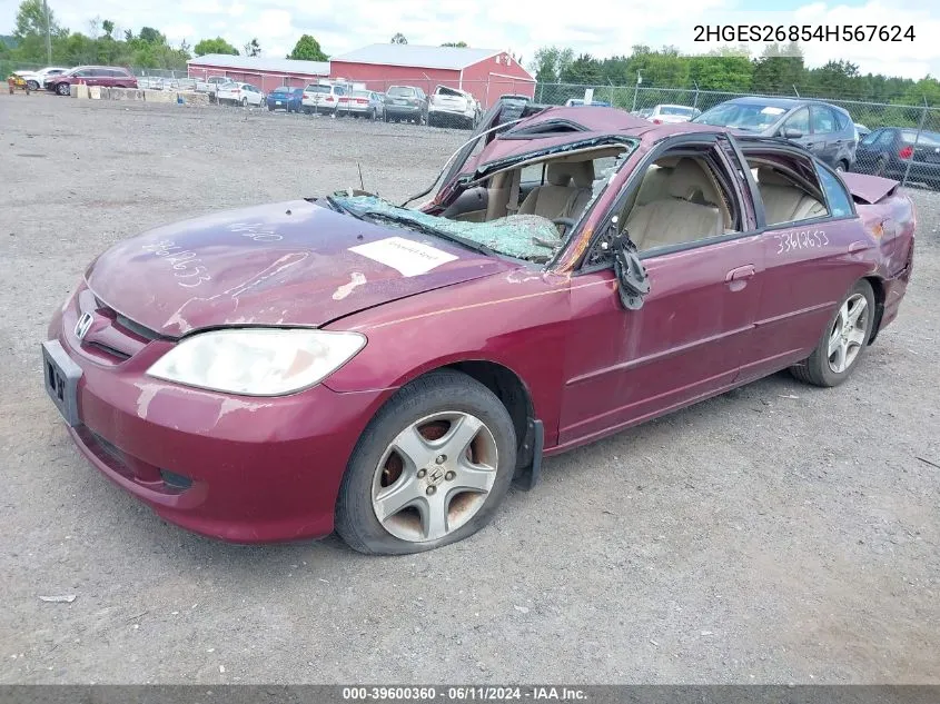 2HGES26854H567624 2004 Honda Civic Ex