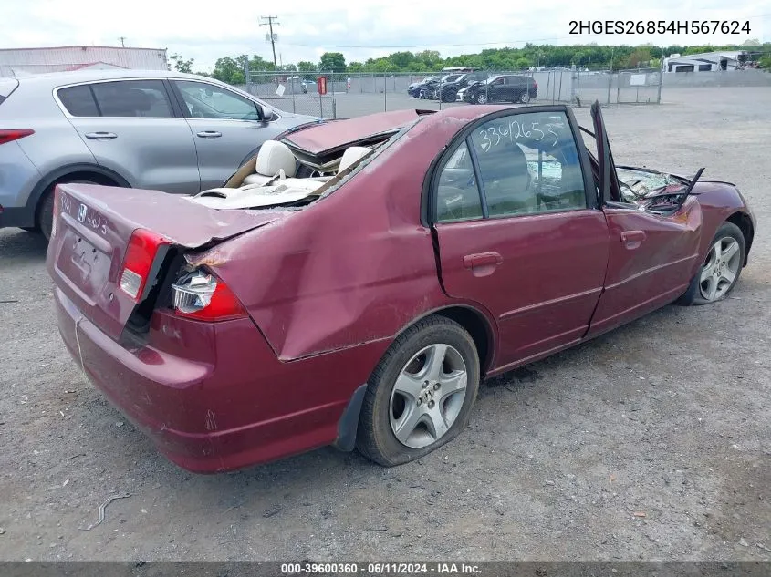 2HGES26854H567624 2004 Honda Civic Ex