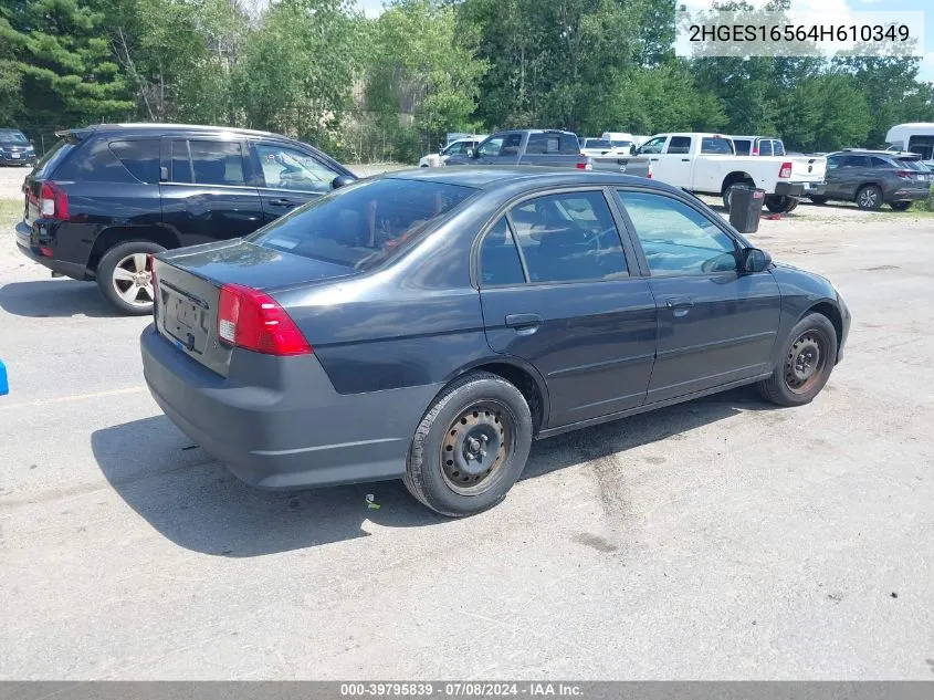 2004 Honda Civic Lx VIN: 2HGES16564H610349 Lot: 39795839