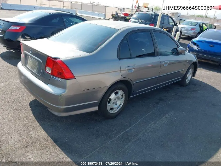 2004 Honda Civic Hybrid VIN: JHMES96664S000691 Lot: 39972476