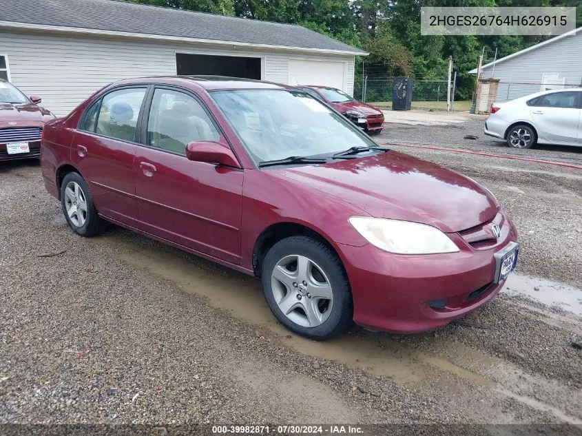 2004 Honda Civic Ex VIN: 2HGES26764H626915 Lot: 39982871