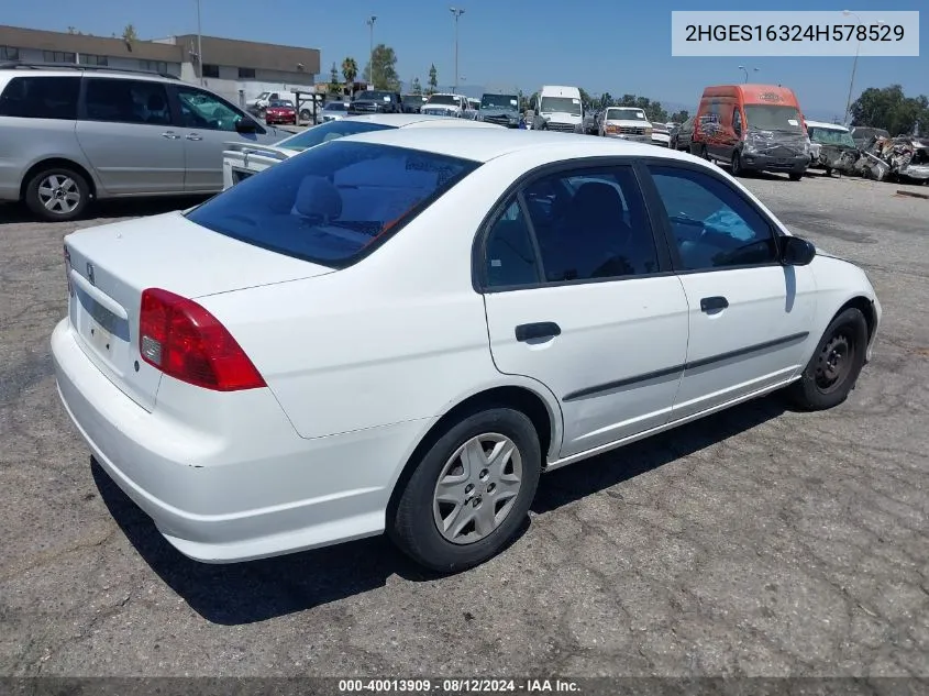 2004 Honda Civic Vp VIN: 2HGES16324H578529 Lot: 40013909