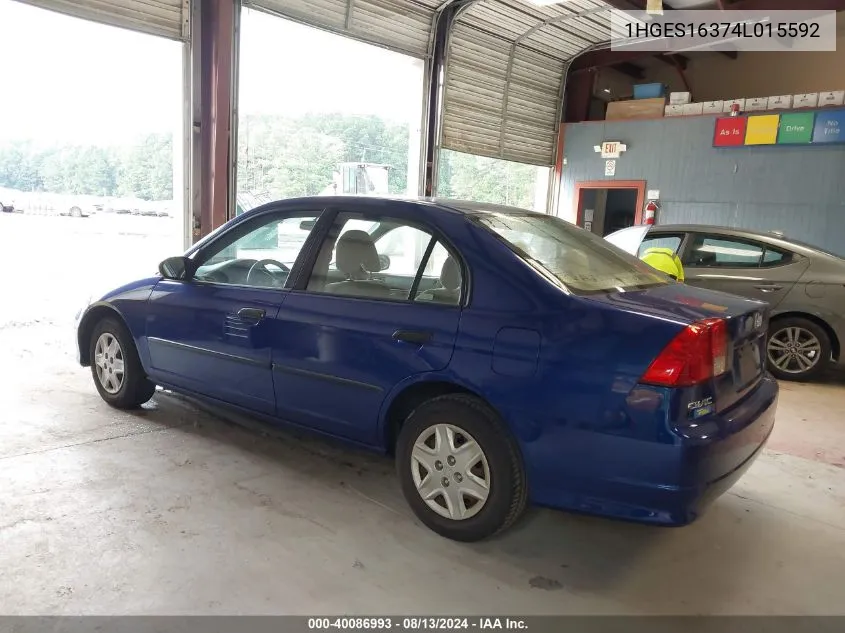 2004 Honda Civic Dx Vp VIN: 1HGES16374L015592 Lot: 40086993