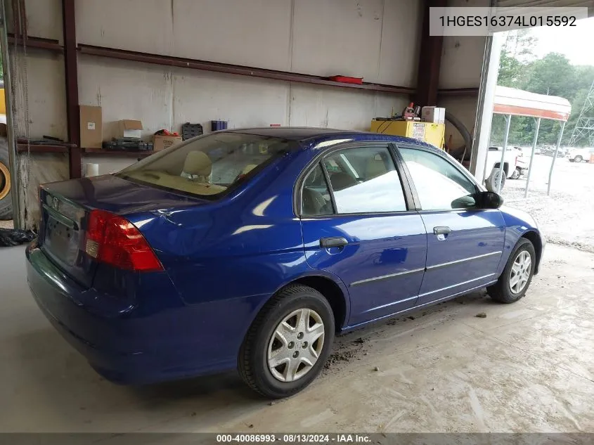 2004 Honda Civic Dx Vp VIN: 1HGES16374L015592 Lot: 40086993