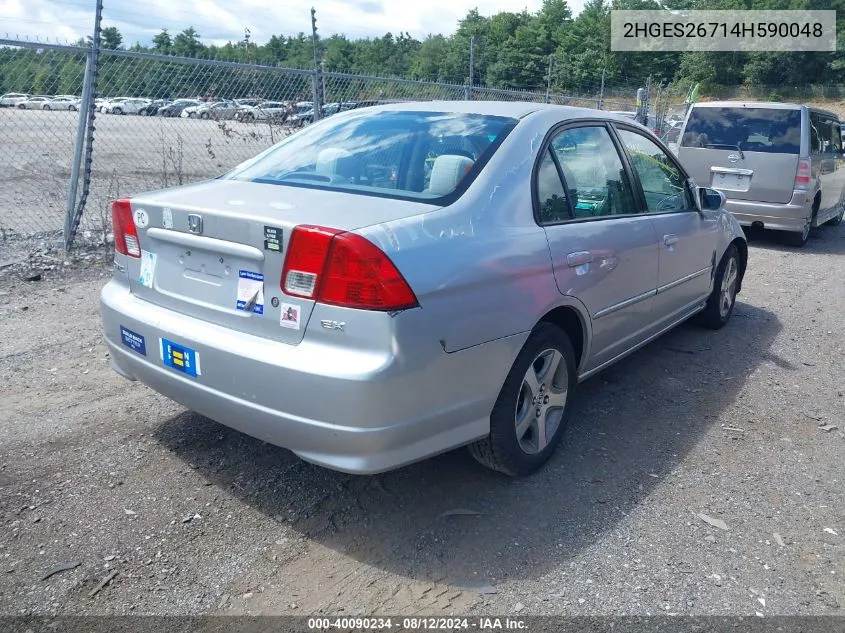 2004 Honda Civic Ex VIN: 2HGES26714H590048 Lot: 40090234