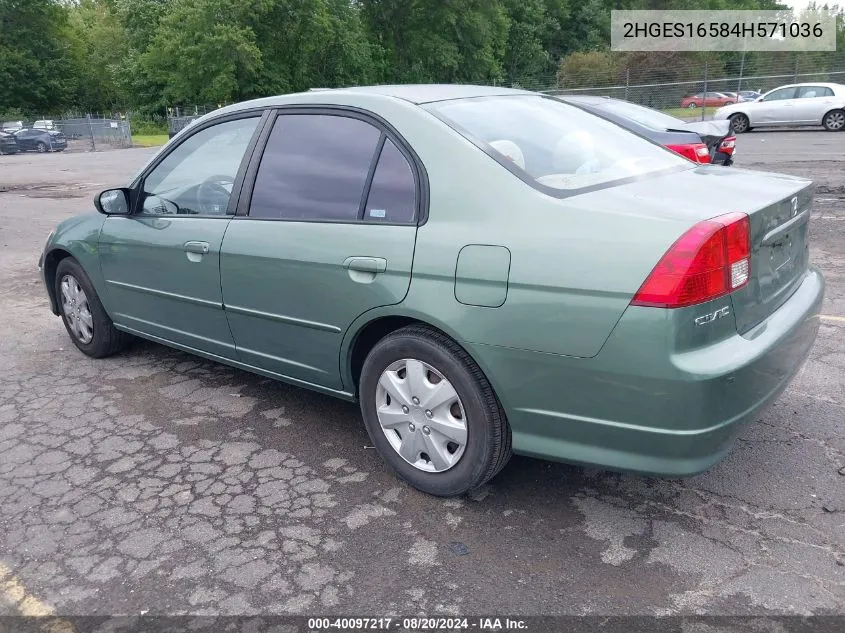 2004 Honda Civic Lx VIN: 2HGES16584H571036 Lot: 40097217