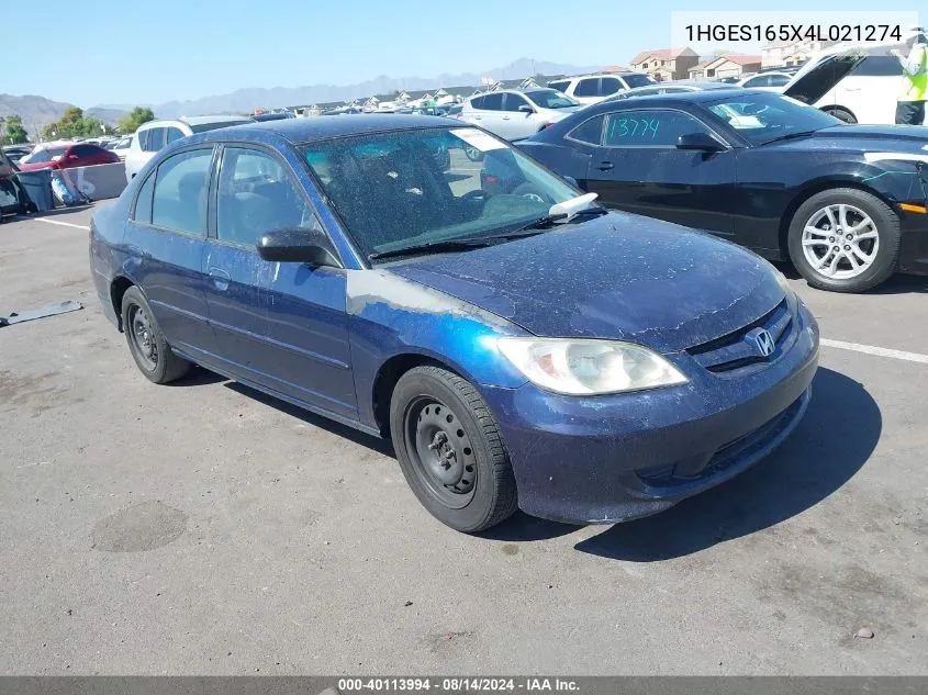 1HGES165X4L021274 2004 Honda Civic Lx