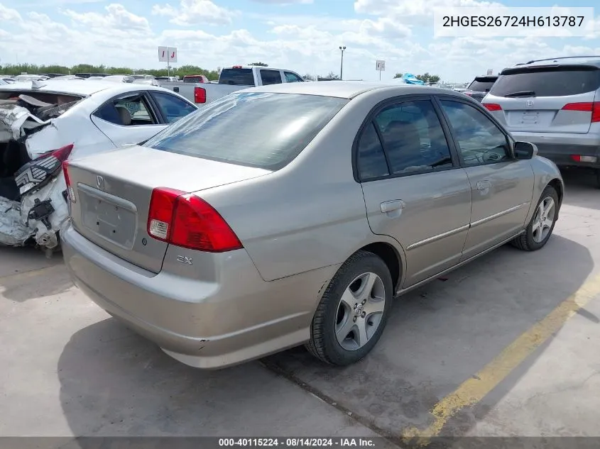 2004 Honda Civic Ex VIN: 2HGES26724H613787 Lot: 40115224